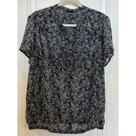 Torrid Size 1 Black Floral Sheer V-Neck Button-Up Top with Ruffle Front EUC Boho - Picture 1 of 8